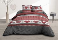 Le linge de Jules Bedlaken + hoeslaken, 160 x 200 cm + 2 T, puur katoen, 57 draden/cm², rode harten