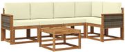 vidaXL Salon de jardin 6 pièces Naturel et crème Acacia massif Comprend une table