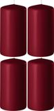 Enlightening Candles 4x bougies cylindriques/tronconiques bordeaux 6 x 15 cm 58 heures de combustion - Bougies inodores bordeaux - Décorations d'intérieur