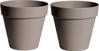 Mega Collections Plantenpot/bloempot - 2x - kunststof - taupe bruin - binnen/buiten - D20 x H17 cm