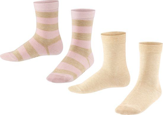 FALKE Happy Stripe 2-Pack gedessineerd katoen multipack sokken kinderen beige - maat 39-42