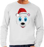 Bellatio Decorations foute kersttrui/sweater heren - IJsbeer gezicht - lichtgrijs - Merry Christmas M