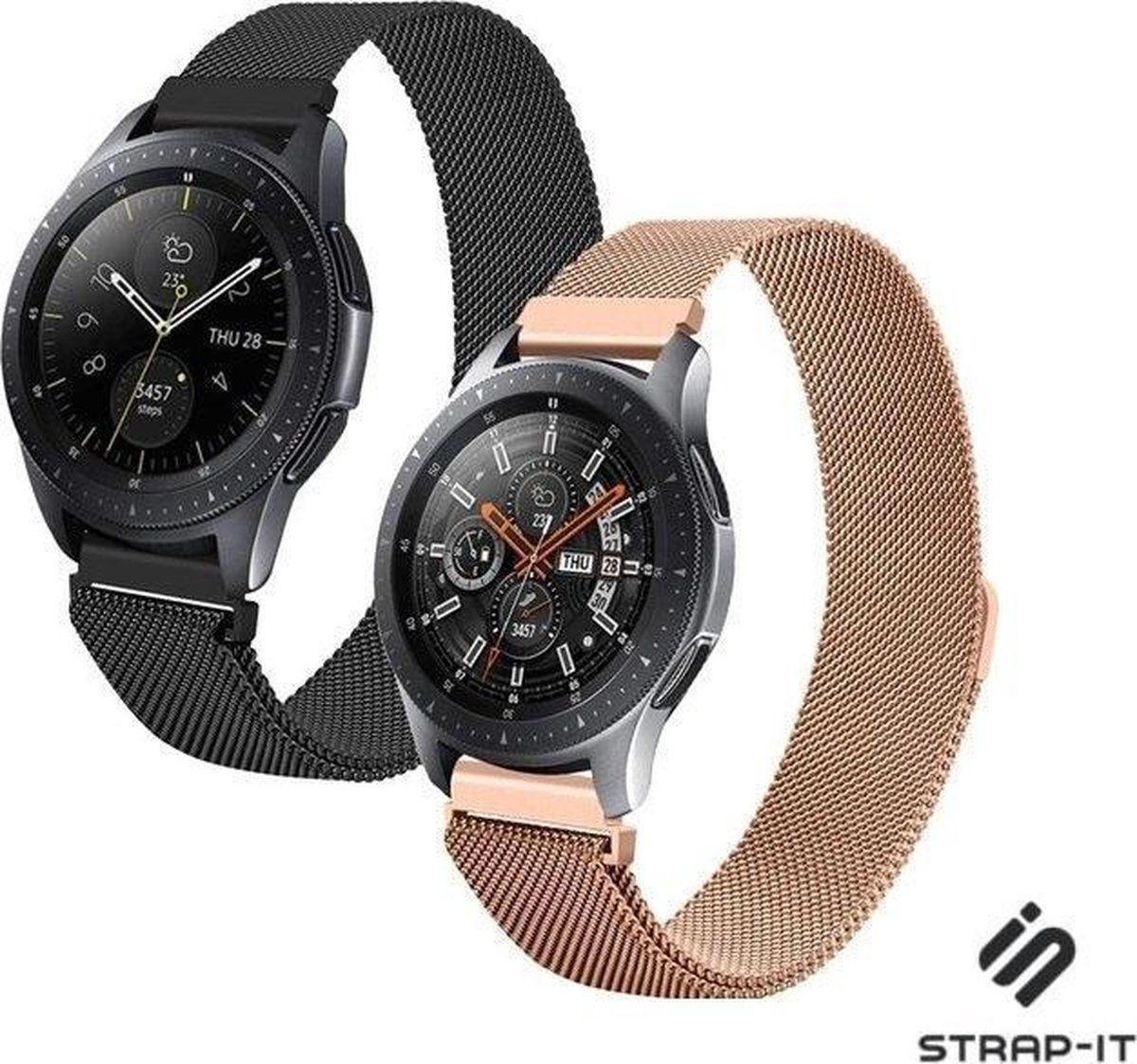 Strap-it 2-pack Samsung Galaxy Watch Milanese band 41mm / 42mm - zwart & rosé goud