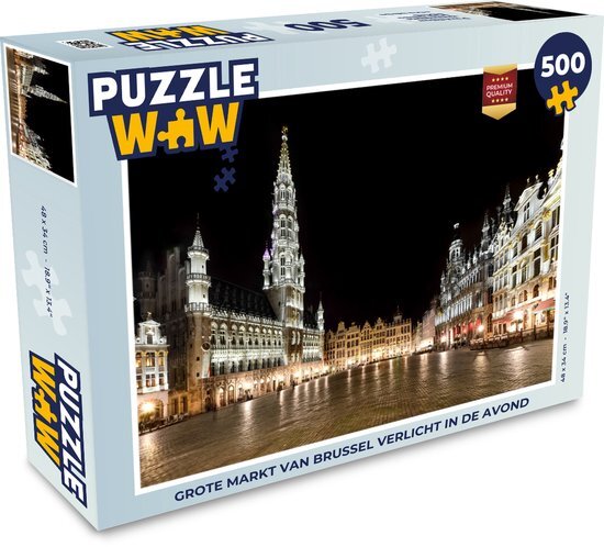 MuchoWow Puzzel Grote Markt van Brussel verlicht in de avond - Legpuzzel - Puzzel 500 stukjes