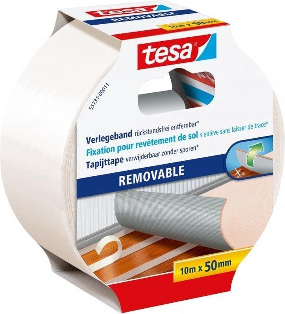 tesa Dubbelzijdige plakband - Verwijdert geen sporen (versterkt canvas) - 10 x 50 mm