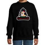 Bellatio Decorations Dieren kersttrui vos zwart kinderen - Foute vossen kerstsweater jongen/ meisjes - Kerst outfit dieren liefhebber 110/116