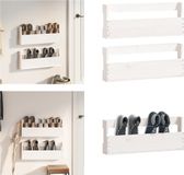 vidaXL Wandschoenenrek, 2 stuks, wit, 59 x 9 x 23 cm, massief grenen