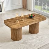 OKWISH Eettafel – Ovale Tafel Voor 6-8 Personen – Geribbelde Cilindervoeten – Wabi-Sabi Stijl – MDF Houtkleur