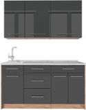 Vicco Eenpersoonskeuken Fame-Line, Antraciet Hoogglans/Goudkleurig Eiken, 150 cm, WB Marmer