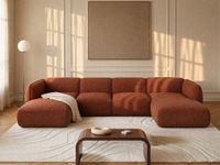 Vente-unique Chaise longue rechts met armleuning in terracotta chenillestof van Maison Céphy CAMILIO