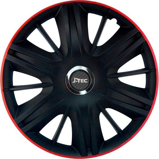 J-Tec Wieldoppen Maximus GTR 16 inch Zwart/Rood - Chroom Ring (4 stuks)