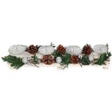 HWC Advent arrangement HWC-M12 met kaarsenhouders, adventskrans kerstdecoratie hout zilver wit 18x49x13cm ~ zonder kaarsen