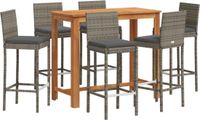 vidaXL 7-delige Tuinbarset Massief Acaciahout en Poly Rattan Grijs