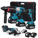 Perforateur 4-en-1 - Visseuse à percussion 800 Nm - Perforateur - Perceuse 13 mm - Meuleuse d'angle 125 mm - Moteur sans balai - 2 batteries