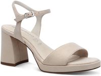 Tamaris Dames Sandaaltje 1-28343-44 251 Beige Blokhak 8cm+ Textiel 39 EU
