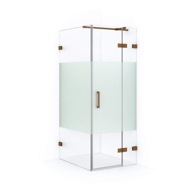Maxaro Douchecabine Diamond 90x80cm 8mm Helder Veiligheidsglas met Matte Strook Koper