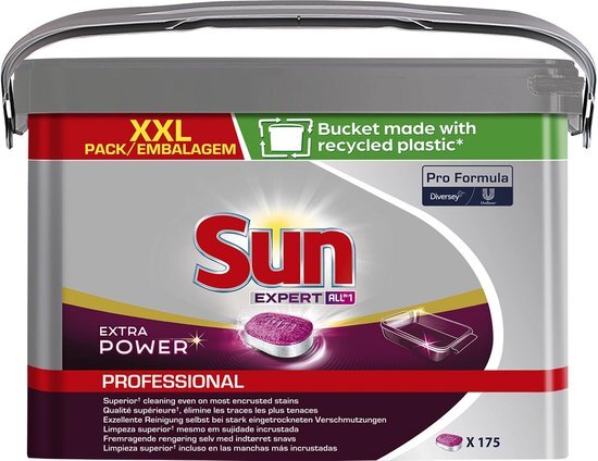 Sun Pro Formula Expert All-in-one vaatwastabletten, extra power, emmer van 175 stuks