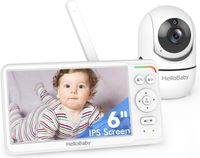 HelloBaby babyfoon met camera, 15 cm (6 inch) scherm, 4000mAh pile, bekabelde camera, 355°/120° kantel- en zwenkfunctie, nachtzicht, geen app nodig