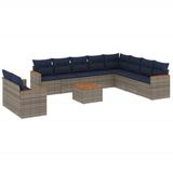 vidaXL 11-delige tuinbankset met kussens, grijs, polyrotan
