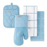 KitchenAid Gewatteerde katoenen badstof ovenwant, pannenlap hittebestendig, 40,6 x 66 cm, 17,8 x 33 cm & 17,8 x 25,4 cm, blauw fluweel