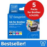Easyprint Inktcartridges voor Brother LC422XL, multipack (BK/C/M/Y), 5 stuks