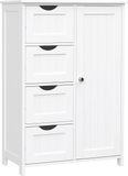Berkatmarkt - Dressoir badkamerkast, badkamerkast van hout bijzetkast commode met 4 laden, kastdeur, verstelbare plankvlak, woonkamer, keuken, hal, diep, vrijstaand, wit LHC41W