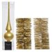 Decoris Kerstversiering glazen piek mat 26 cm en folieslingers pakket goud van 3x stuks