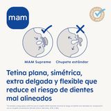 MAM MAM Supreme Fopspeen met geventileerd schild, vanaf 16 maanden, symmetrische speen plat, extra dun en flexibel, van siliconen, gemakkelijk aan te nemen, met zelfsteriliserende box, MAM Supreme