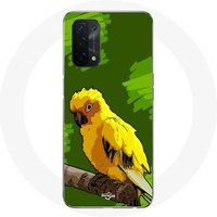 Maniacase Etui voor Oppo A54 5G Gele Parkiet Vogels Groene Achtergrond