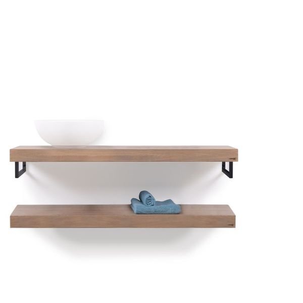 LoooX Wooden Collection duo base shelf met handdoekhouders mat zwart eiken/mat zwart