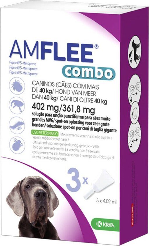 Amflee Spot On Combo Anti Vlooien en Teken Druppels Hond >40kg - 3 pipetten