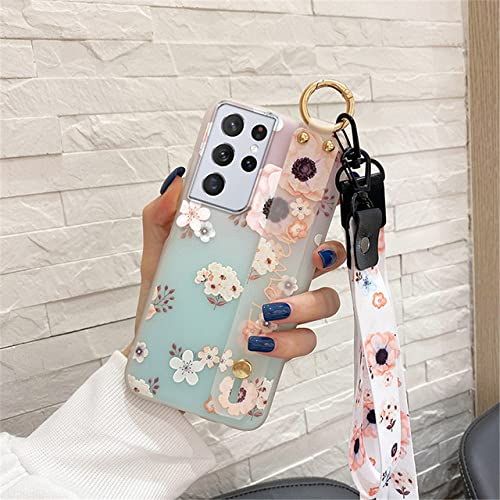 MXBXLG Zachte Siliconen Case Voor Samsung S20 FE S21 Ultra Note 20 Bloemen Nekkoord Polsband Houder Cover Voor Samsung S10 Note 10 Plus, 6, Voor Samsung S21 Plus