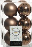 Decoris Kerstballen - 24 stuks - Walnoot Bruin - 6 cm - Kunststof - Mat/Glans