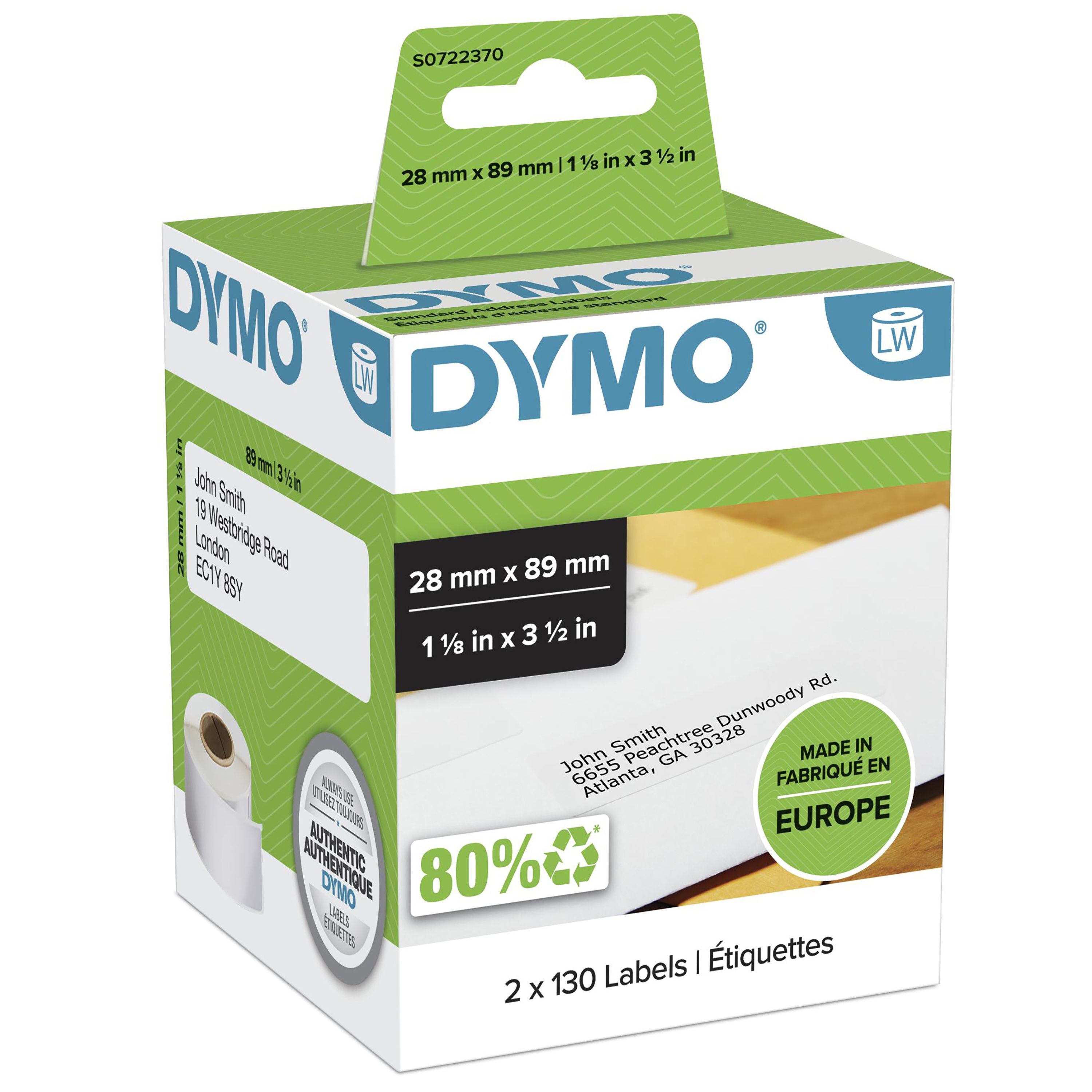 DYMO LabelWriter Address Labels - 28mm x 89mm - White - 260 Labels