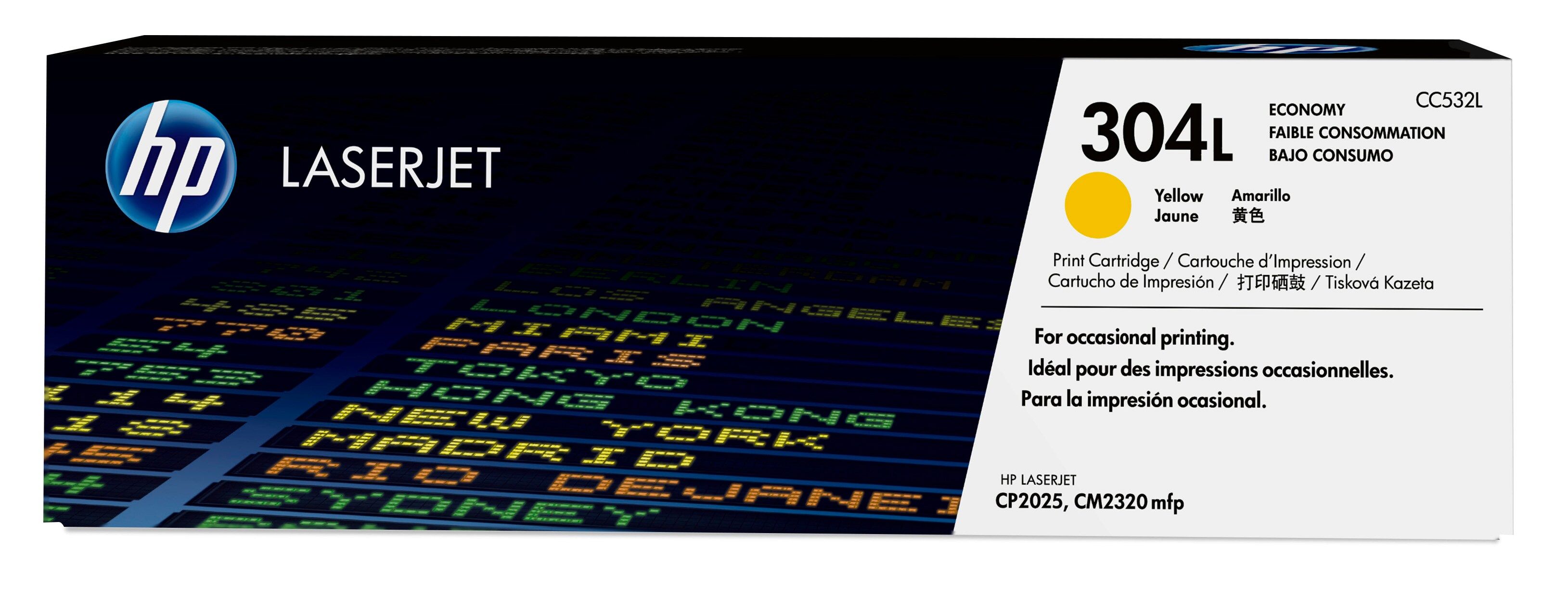 HP 304L Economy Yellow Toner Cartridge - CC532L - 1400 Pages - Compatible with HP Color LaserJet CM2320/CP2025