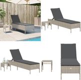 vidaXL Ligbed met tafel en kussen poly rattan lichtgrijs