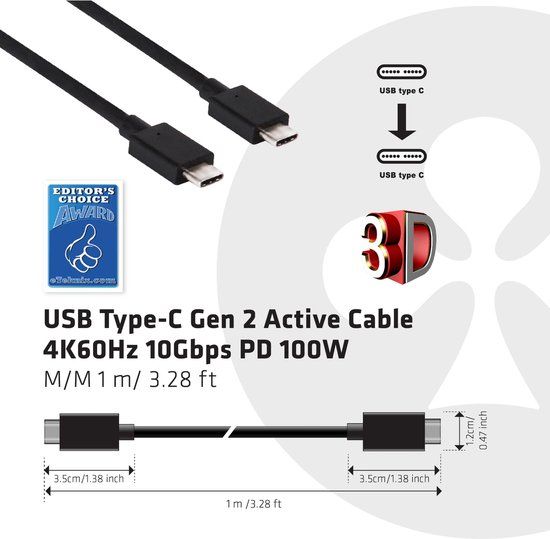 Club3d USB 3.2 Gen 1 (USB 3.0) 0.80 m Zwart CAC-1522