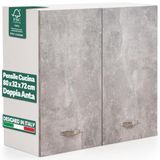 Shally Dogan Wandkeukenkast, hangkast van hout met twee deuren, 1 plank en 2 vakken, ruime en robuuste wandkast, afmetingen 80 x 32 x 72 cm (grijs)