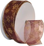 Morex Ribbon 7405.60/50-619 Sneeuwvlok 6,3 cm X 50 YD Nylon Sheer Bedraad Glitter Lint, Bourgondië/Goud