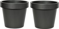 Mega Collections Plantenpot/bloempot - 2x - kunststof - zwart - buiten - D16 x H14 cm