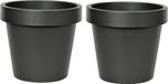 Mega Collections Plantenpot/bloempot - 2x - kunststof - zwart - buiten - D16 x H14 cm