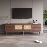 MODFU Luxe TV-Meubel met Rotan Deuren (180 cm) - Retro Dressoir met 4 Lades & Soft-Close - Geschikt voor 80 inch - Bruin