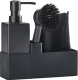 Unyqoos® Complete set noir avec distributeur de savon, brosse à vaisselle et torchon