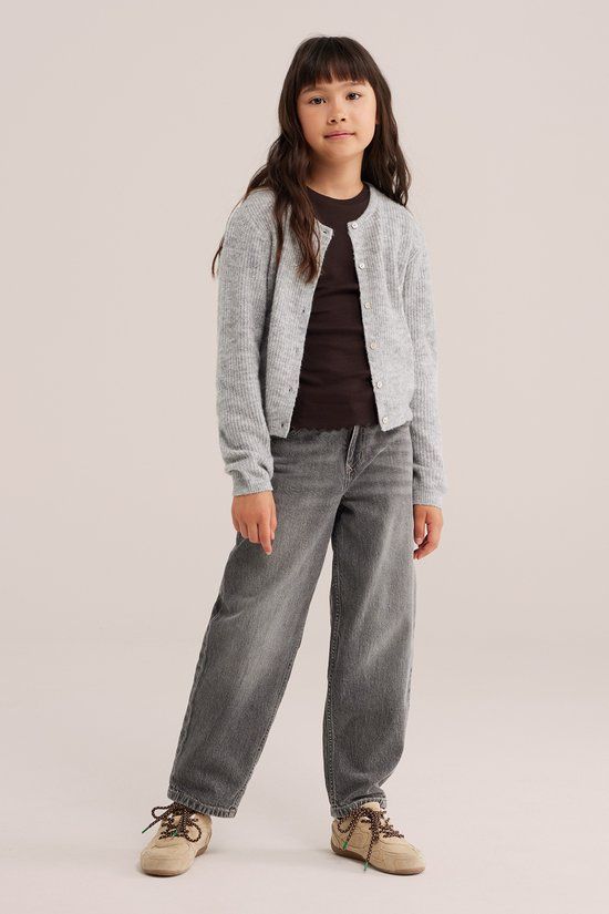 WE Fashion Meisjes slim fit T-shirt met ribstructuur