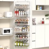 Famanu – Deurrek met 6 Verstelbare Niveaus - Organizer voor Deur en Voorraad - Elke Plank Met Hanghaak - Metalen Kruidenrek voor Keuken - Voorraadkast - Badkamer - Kleur Wit