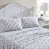 Laura Ashley Home - Kingsize lakens, katoenen flanellen beddengoedset, geborsteld voor extra zachtheid en comfort (zwart Faye-toilet, kingsize)