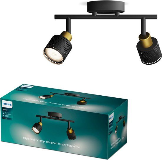 Philips Niall Spot - Plafondspot - 2-Lichts - Zwart/Messing - GU10