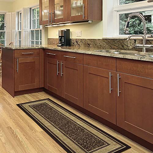 Ottomanson Ottohome-collectie tapijtloper met rubberen achterkant en modern randdesign, 50 cm x 150 cm, bruin