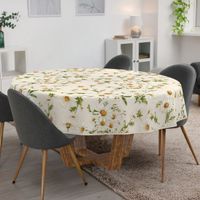 ANRO Tafelkleed Witte madeliefjes Bruin Rond Ø120cm