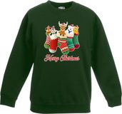 Bellatio Decorations Bol Kersttrui kerstsokken merry christmas groen voor kinderen - kersttruien 152/164